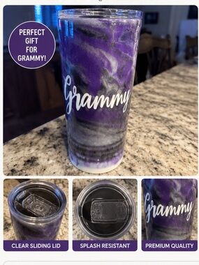 GRAMMY Hand Crafted Purple and Gray Marble Travel Tumbler